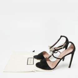 Pre Owned Gucci GG Size 40 Black Suede  Crystal Embellished GG Interlock Ankle Strap  Sandals