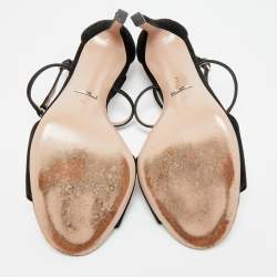Pre Owned Gucci GG Size 40 Black Suede  Crystal Embellished GG Interlock Ankle Strap  Sandals