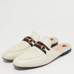 Pre Owned Gucci Princetown Size 39.5 Cream Leather Mules