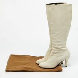 مملوكة مسبقًا حذاء بوت غووتشي "أنوك" شامواه بني بطول الركبة مقاس 40