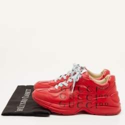 Pre Owned Gucci Rhyton Size 37 Red Leather 100th Anniversary Red Lace Up Sneakers