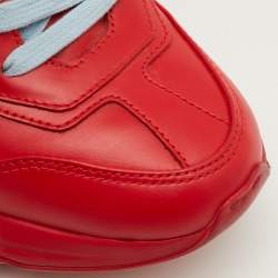 Pre Owned Gucci Rhyton Size 37 Red Leather 100th Anniversary Red Lace Up Sneakers
