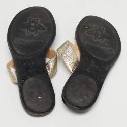 Pre Owned Gucci GG Marmont Size 38.5 Gold Foil Leather Thong Flats Slide