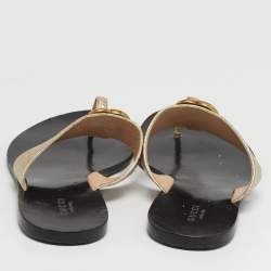 Pre Owned Gucci GG Marmont Size 38.5 Gold Foil Leather Thong Flats Slide