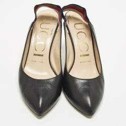 مملوكة مسبقًا Gucci Sylvie Size 36.5 Black Leather Web Slingback Pumps