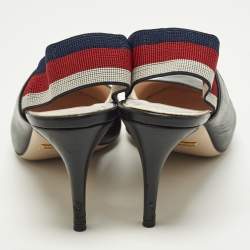 مملوكة مسبقًا Gucci Sylvie Size 36.5 Black Leather Web Slingback Pumps