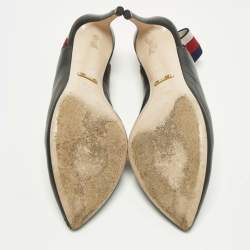 مملوكة مسبقًا Gucci Sylvie Size 36.5 Black Leather Web Slingback Pumps