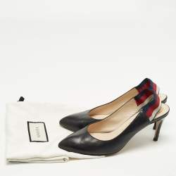 مملوكة مسبقًا Gucci Sylvie Size 36.5 Black Leather Web Slingback Pumps