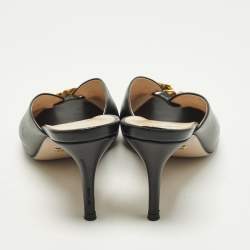 مملوكة مسبقًا Gucci Slyvie Size 36.5 Black Leather Chain Mules