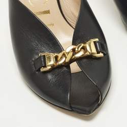 مملوكة مسبقًا Gucci Slyvie Size 36.5 Black Leather Chain Mules