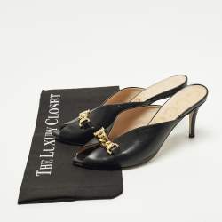 مملوكة مسبقًا Gucci Slyvie Size 36.5 Black Leather Chain Mules