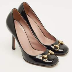 مملوكة مسبقًا حذاء كعب عالي غوتشي جوليني مزين هورسبيت مقدمة مفتوحة جلد بيج مقاس 35.5