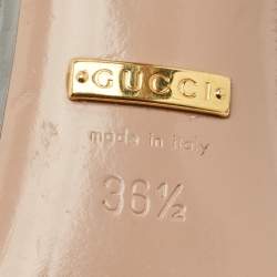 مملوكة مسبقًا حذاء كعب عالي غوتشي جوليني مزين هورسبيت مقدمة مفتوحة جلد بيج مقاس 35.5