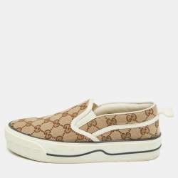 مملوكة مسبقًا Gucci Tennis 1977 Size 37 Cream/Beige Canvas Slip On Sneakers