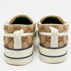 مملوكة مسبقًا حذاء رياضي غوتشي تنس 1977 قماش كريمي/بيج سهل الارتداء مقاس 37