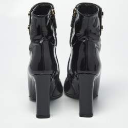 Pre Owned حذاء بوت كاحل غوتشي فيرنيس جلد لامع أسود مقاس 36.5