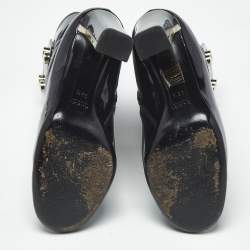 Pre Owned حذاء بوت كاحل غوتشي فيرنيس جلد لامع أسود مقاس 36.5