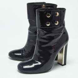 Pre Owned حذاء بوت كاحل غوتشي فيرنيس جلد لامع أسود مقاس 36.5