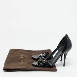 مملوكة مسبقًا صندل غوتشي طراز دورساي مقدمة مفتوحة مزخرف جواهر جلد لامع أسود مقاس 39.5