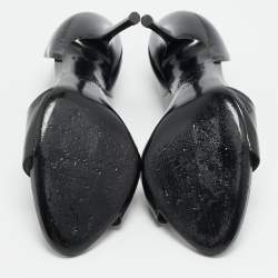 مملوكة مسبقًا صندل غوتشي طراز دورساي مقدمة مفتوحة مزخرف جواهر جلد لامع أسود مقاس 39.5