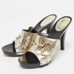 Pre Owned صندل غوتشي جلد ذهبي أيقون بيت مقاس 40