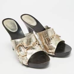 Pre Owned صندل غوتشي جلد ذهبي أيقون بيت مقاس 40