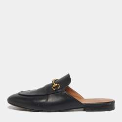 Pre Owned Gucci Princetown Size 39 Black Leather Flat Mules