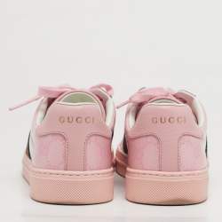 Pre Owned Gucci Ace Size 36.5 Pink Leather Web Lace Up Sneakers