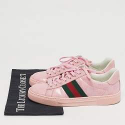 Pre Owned Gucci Ace Size 36.5 Pink Leather Web Lace Up Sneakers