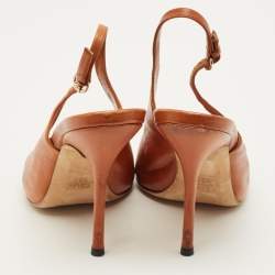 Pre Owned Gucci Size 38 Brown Leather Peep Toe Slingback Pumps