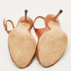 Pre Owned Gucci Size 38 Brown Leather Peep Toe Slingback Pumps