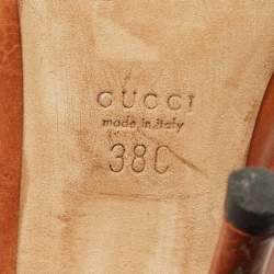 Pre Owned Gucci Size 38 Brown Leather Peep Toe Slingback Pumps