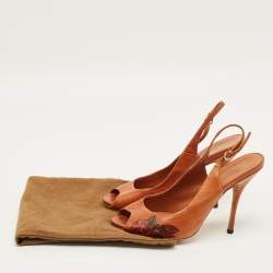 Pre Owned Gucci Size 38 Brown Leather Peep Toe Slingback Pumps