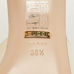 Pre Owned صندل سلايد غوتشي بكعب جلد أبيض مقاس 38