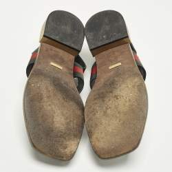 Pre Owned Gucci GG Web Size 40 Black Leather Horse bit Thong  Slingback Flat Sandals