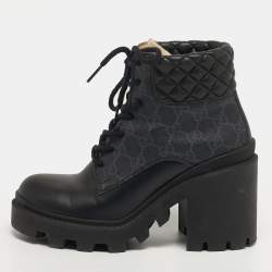 مملوكة مسبقًا Gucci Size 37 Black Canvas and Leather GG Ankle Boots