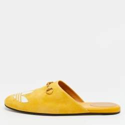 Pre Owned Gucci x Adidas Trefoil Size 42 Yellow Suede Slippers