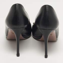 Pre Owned Gucci Horsebit Size 38 Black Leather Peep Toe Pumps