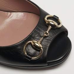 Pre Owned Gucci Horsebit Size 38 Black Leather Peep Toe Pumps