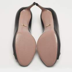 Pre Owned Gucci Horsebit Size 38 Black Leather Peep Toe Pumps