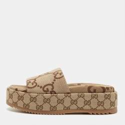 مملوكة مسبقًا Gucci Angelina Size 36.5 Beige GG Canvas  Slide Sandals