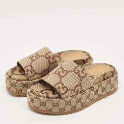 مملوكة مسبقًا Gucci Angelina Size 36.5 Beige GG Canvas  Slide Sandals