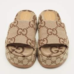 مملوكة مسبقًا Gucci Angelina Size 36.5 Beige GG Canvas  Slide Sandals