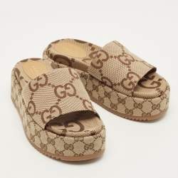 مملوكة مسبقًا Gucci Angelina Size 36.5 Beige GG Canvas  Slide Sandals