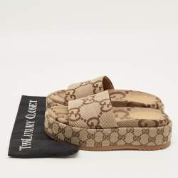 مملوكة مسبقًا Gucci Angelina Size 36.5 Beige GG Canvas  Slide Sandals