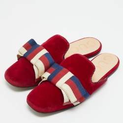 مملوكة مسبقًا Gucci Sylvie Size 37 Red Velvet Flat Slides