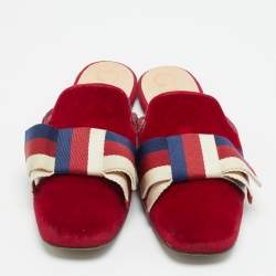 مملوكة مسبقًا Gucci Sylvie Size 37 Red Velvet Flat Slides