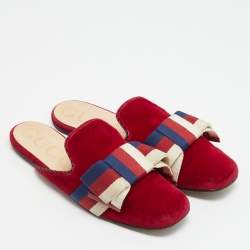 مملوكة مسبقًا Gucci Sylvie Size 37 Red Velvet Flat Slides