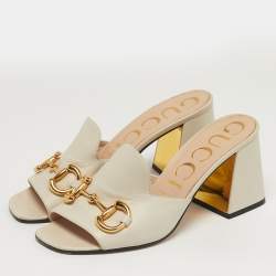 مملوكة مسبقًا Gucci Horsebit Size 38.5 Cream  Leather Slide Sandals