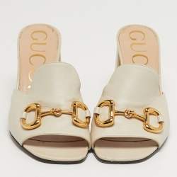 مملوكة مسبقًا Gucci Horsebit Size 38.5 Cream  Leather Slide Sandals